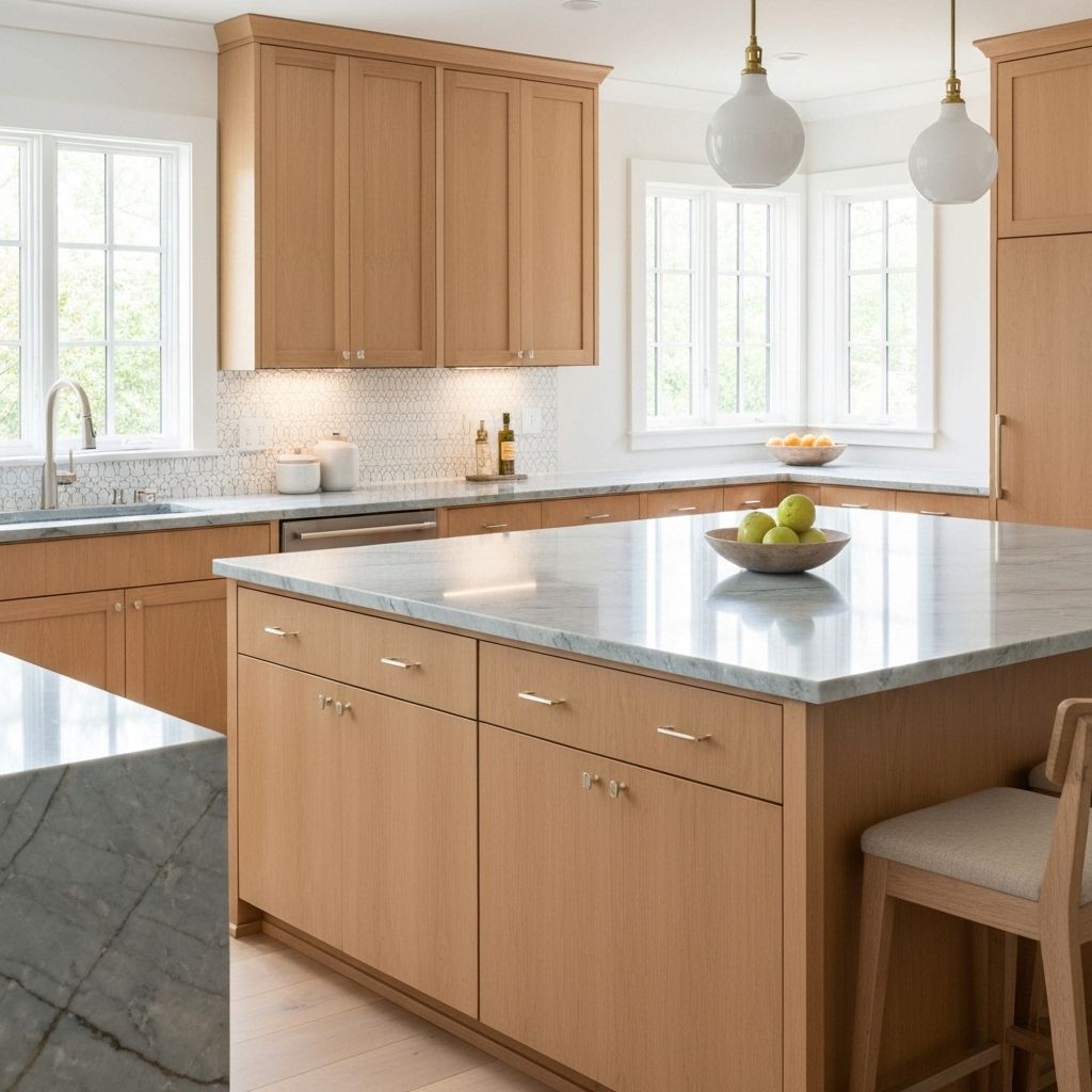 Renovated modern kitchen with light wood and stone