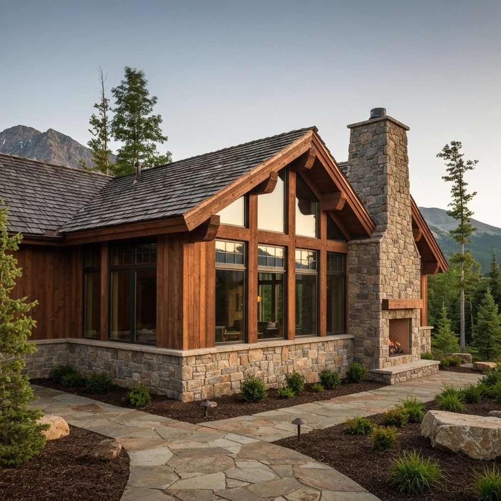 Mountain home with stone accents and timber beams